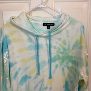 INC International Concepts Pastel Tie-Dye Hoodie in Aqua & Yellow
